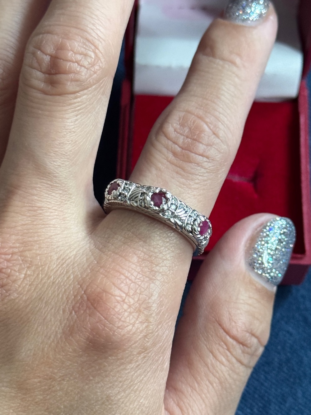 Judith Ripka Sterling Silver 925 Ruby Cubic Zirconia Stackable Size 8